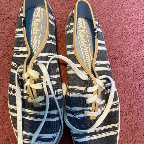 blue and white striped keds